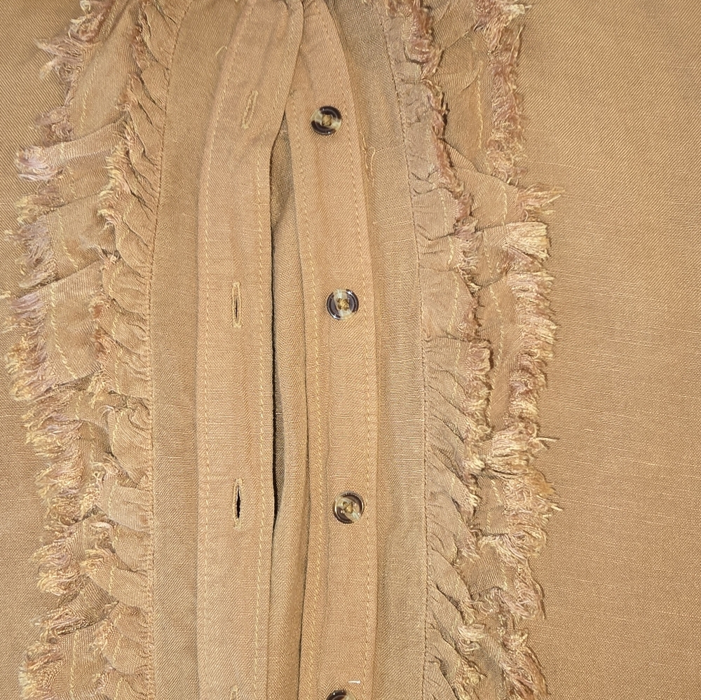 Anthropologie Pilcro Ruffled Button-Up Top In Warm Honey - Picture 3 of 5